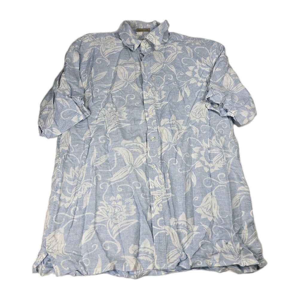 Natural Blue‎ by Visitor Men's Blue 100% Linen Shirt Button-Up Size XLT Floral